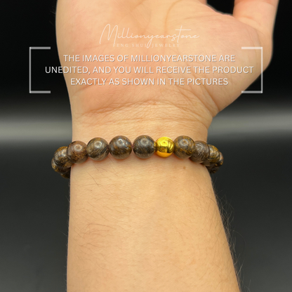 Petrified Wood & Luck gold bead charm | 8mm