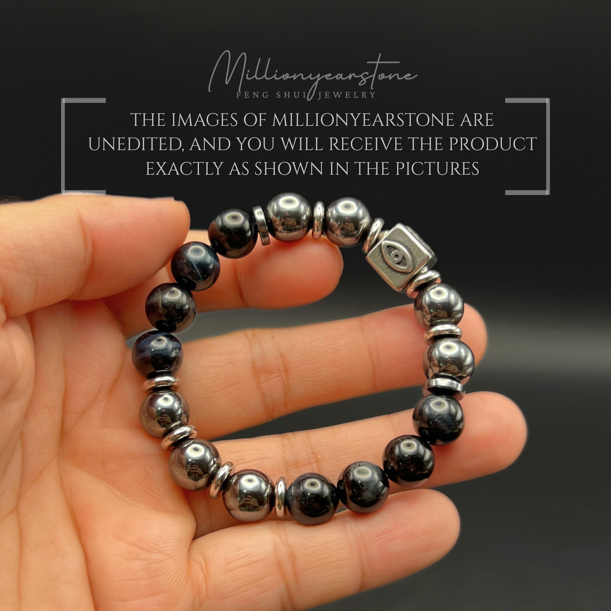 Evil Eye charm bracelet -  Hematite , Gray Tiger's eye 10mm