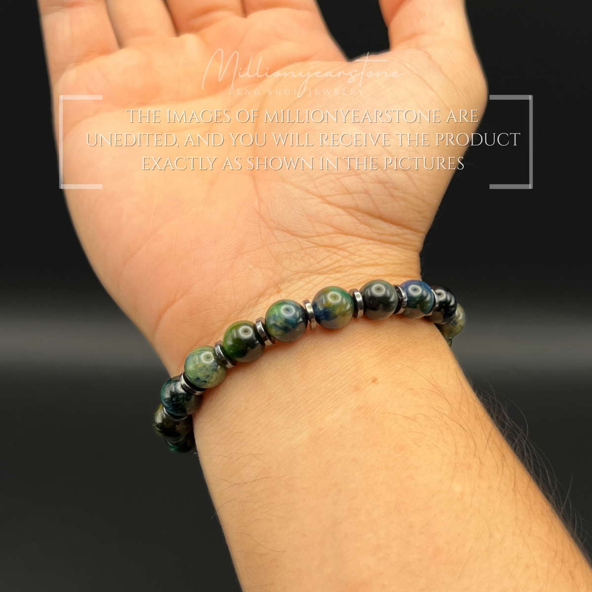 Green Tiger's Eye Bracelet, 8mm beads , hematite spacers