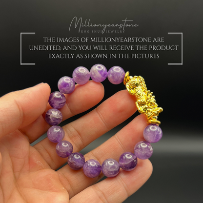 Pixiu Bracelet - 10mm Lavender Amethyst ,24k Gold Filled Charm