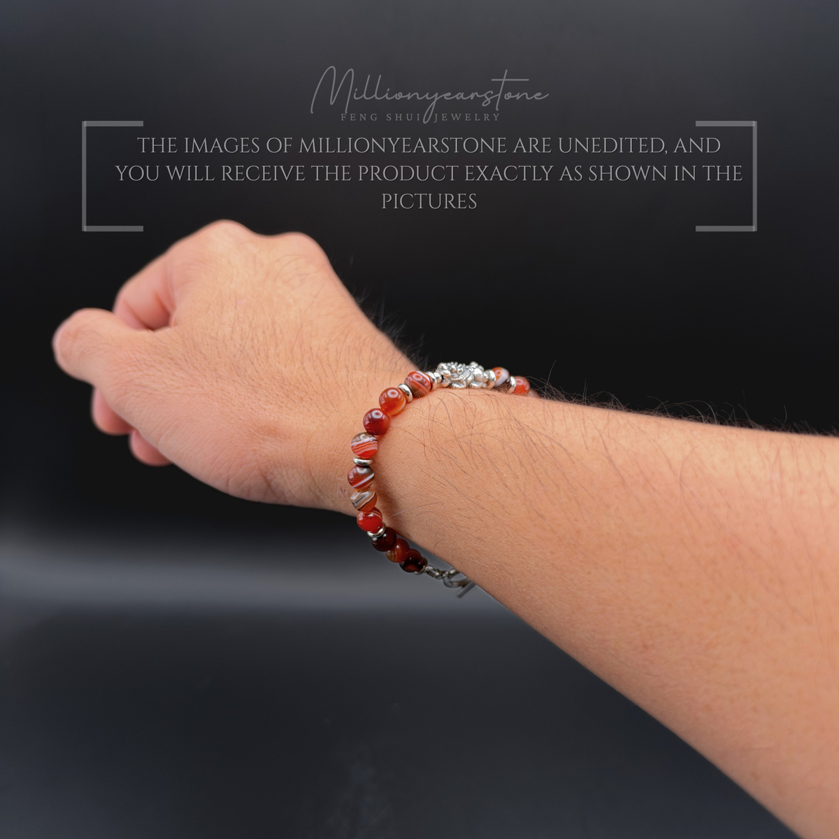 Pixiu Bracelet – 6mm Red Agate Beads, S925 Sterling Silver Pixiu