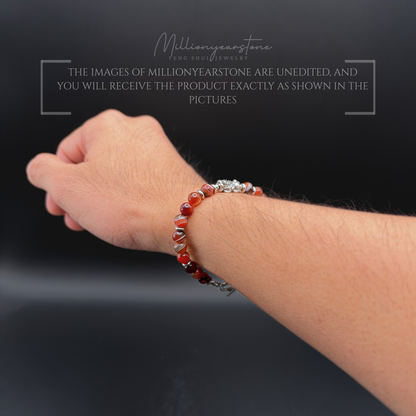 Pixiu Bracelet – 6mm Red Agate Beads, S925 Sterling Silver Pixiu