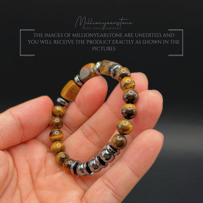 Tiger's Eye with Hematite gemstone bracelet | 8mm