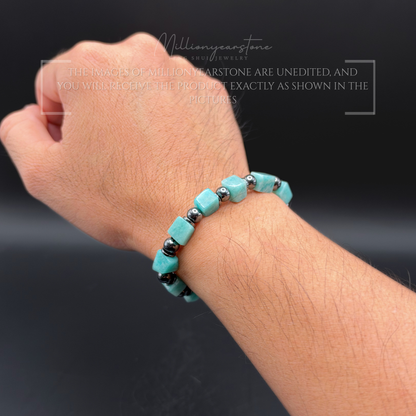 Amazonite Bracelet 7mm Square Beads | Hematite Spacers