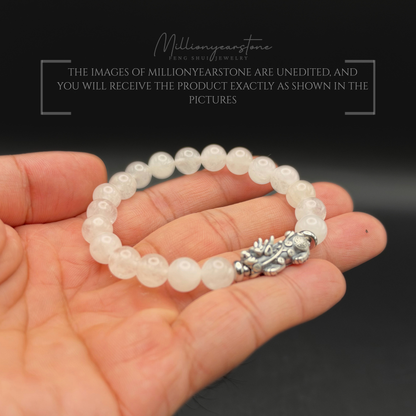 Pixiu bracelet - White Jade with Sterling Silver Pixiu | 8mm