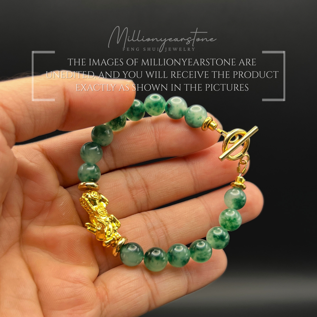 Pixiu bracelet – Vietnam Green Jade 8mm & 24K Gold Filled charm