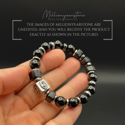 Evil Eye charm bracelet | Obsidian gemstone 10mm