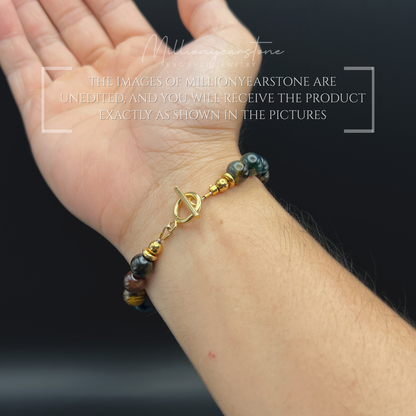 Pixiu bracelet – Multi-Color Tiger Eye 8mm & 24K Gold Filled Charm