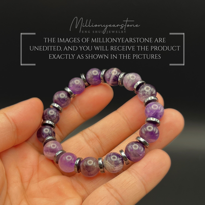 Amethyst Bracelet | 10mm Natural Amethyst & Hematite spacer