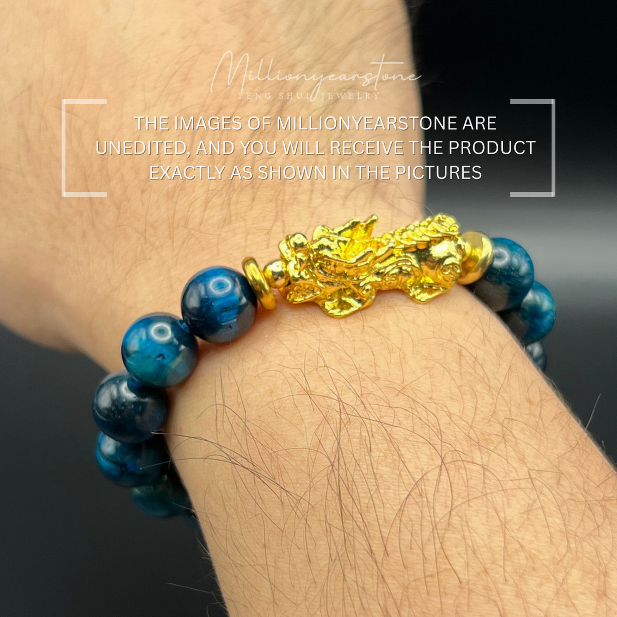 Pixiu bracelet - Blue Tiger's Eye & 24k gold filled Pixiu charm | 10mm