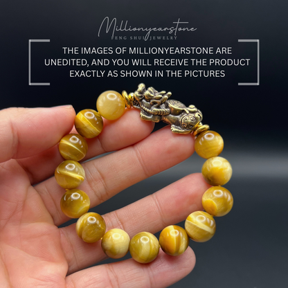 Pixiu bracelet - Golden Tiger's Eye & Yellow Copper charm | 12mm