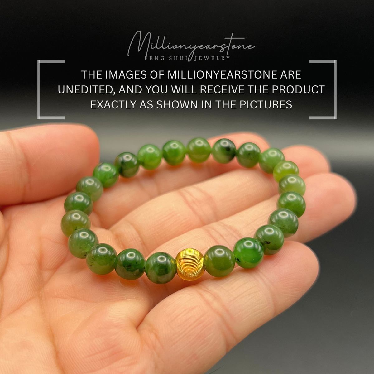 Nephrite Jade & Gold filled Lucky charm bracelet | 7.5mm