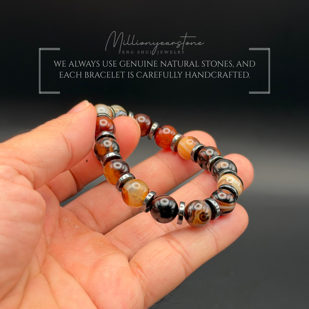 Multi-Color Agate Bracelet with Hematite Spacers | 10mm