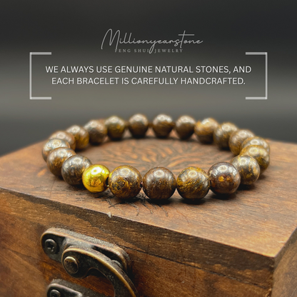 Petrified Wood & Luck gold bead charm | 8mm
