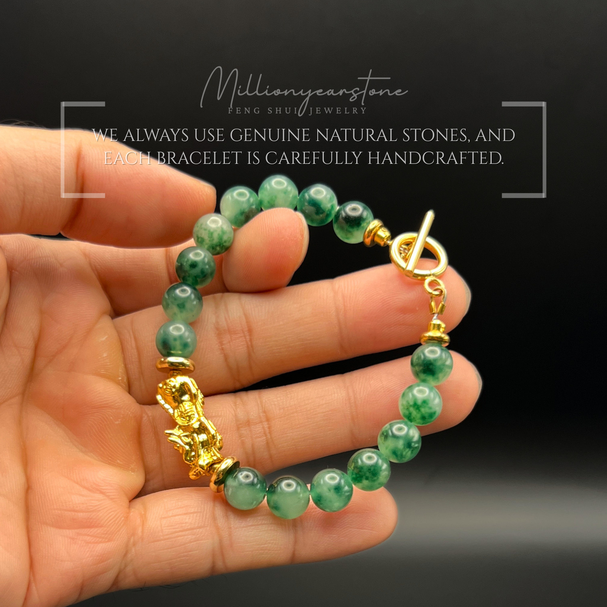 Pixiu bracelet – Vietnam Green Jade 8mm & 24K Gold Filled charm