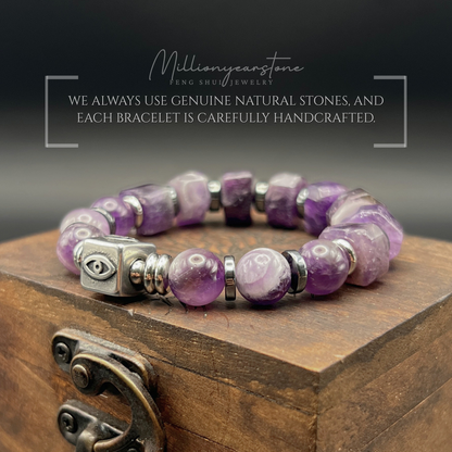 Evil Eye charm bracelet | Amethyst gemstone 10mm