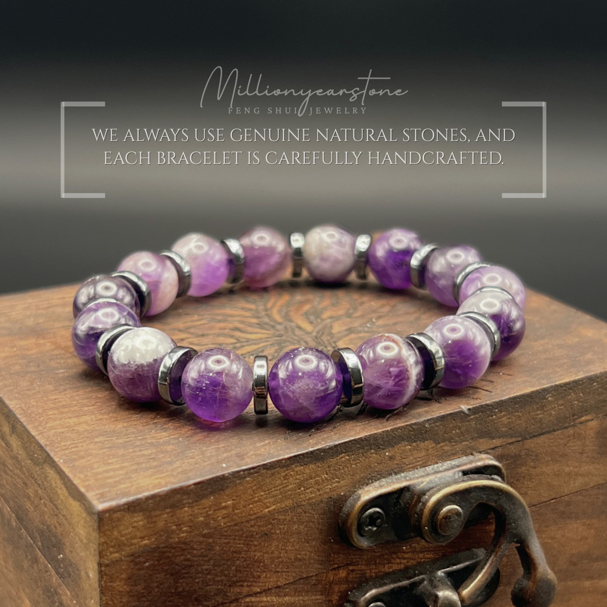 Amethyst Bracelet | 10mm Natural Amethyst & Hematite spacer