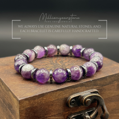 Amethyst Bracelet | 10mm Natural Amethyst & Hematite spacer