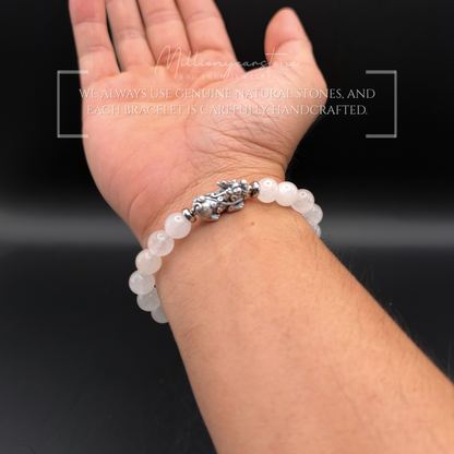 Pixiu bracelet - White Jade with Sterling Silver Pixiu | 8mm