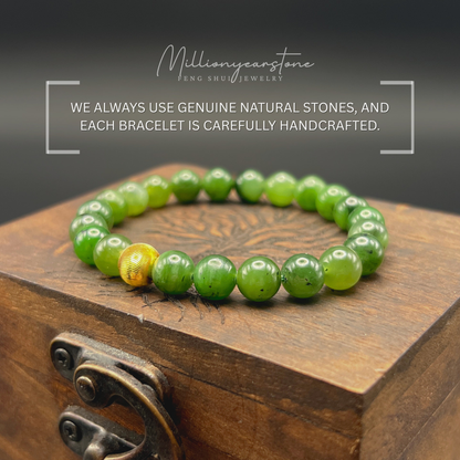 Nephrite Jade & Gold filled Lucky charm bracelet | 7.5mm