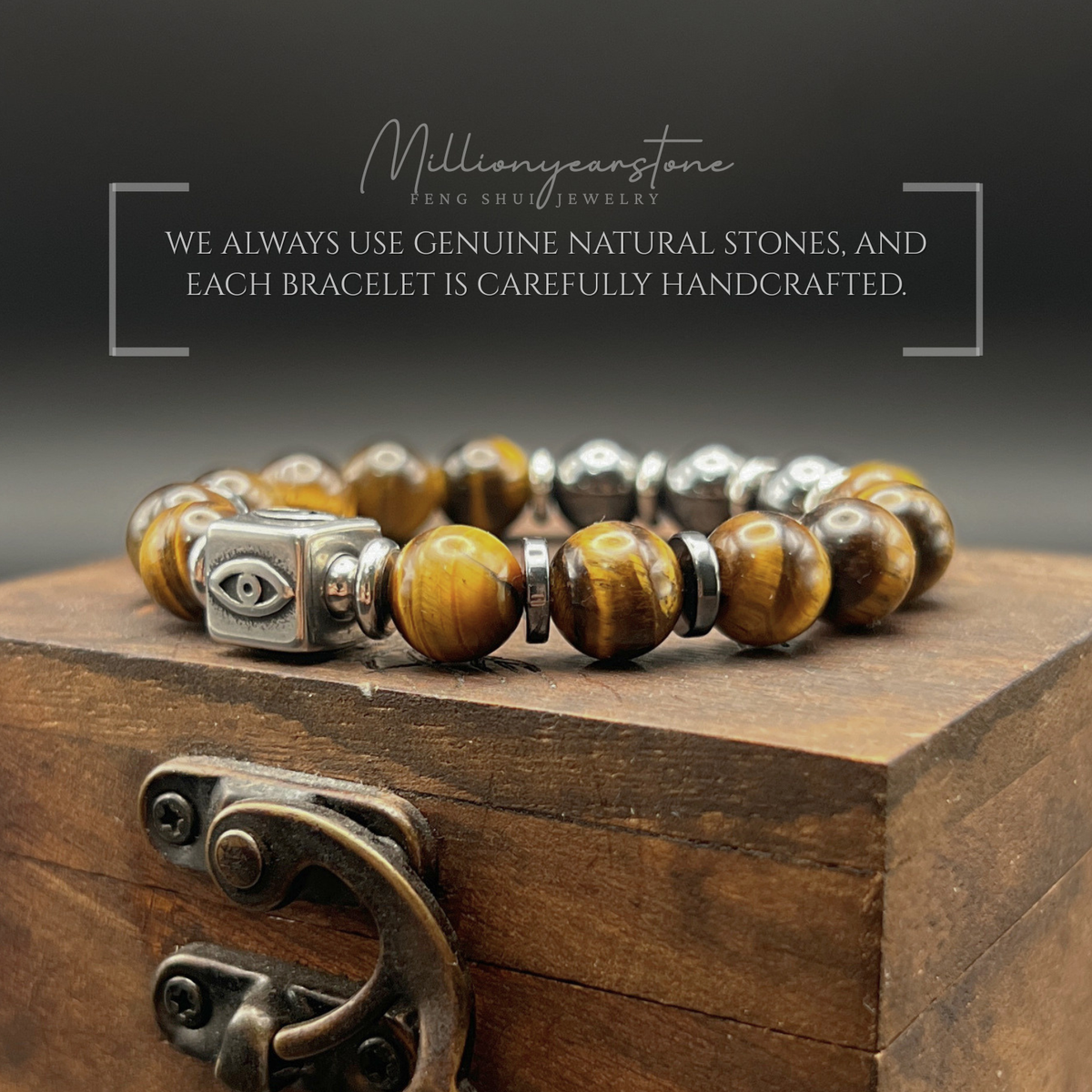 Evil Eye Guardian bracelet | Hematite & Tiger's eye | 10mm