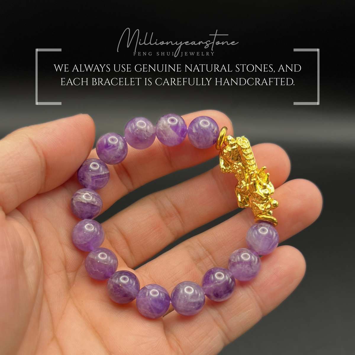 Pixiu Bracelet - 10mm Lavender Amethyst ,24k Gold Filled Charm