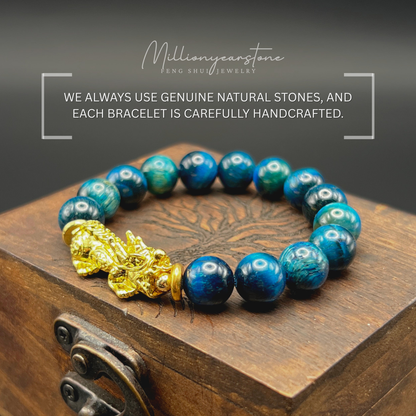 Pixiu bracelet - Blue Tiger's Eye & 24k gold filled Pixiu charm | 10mm