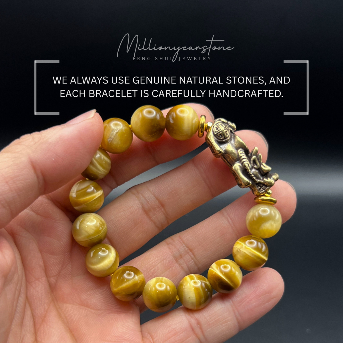 Pixiu bracelet - Golden Tiger's Eye & Yellow Copper charm | 12mm