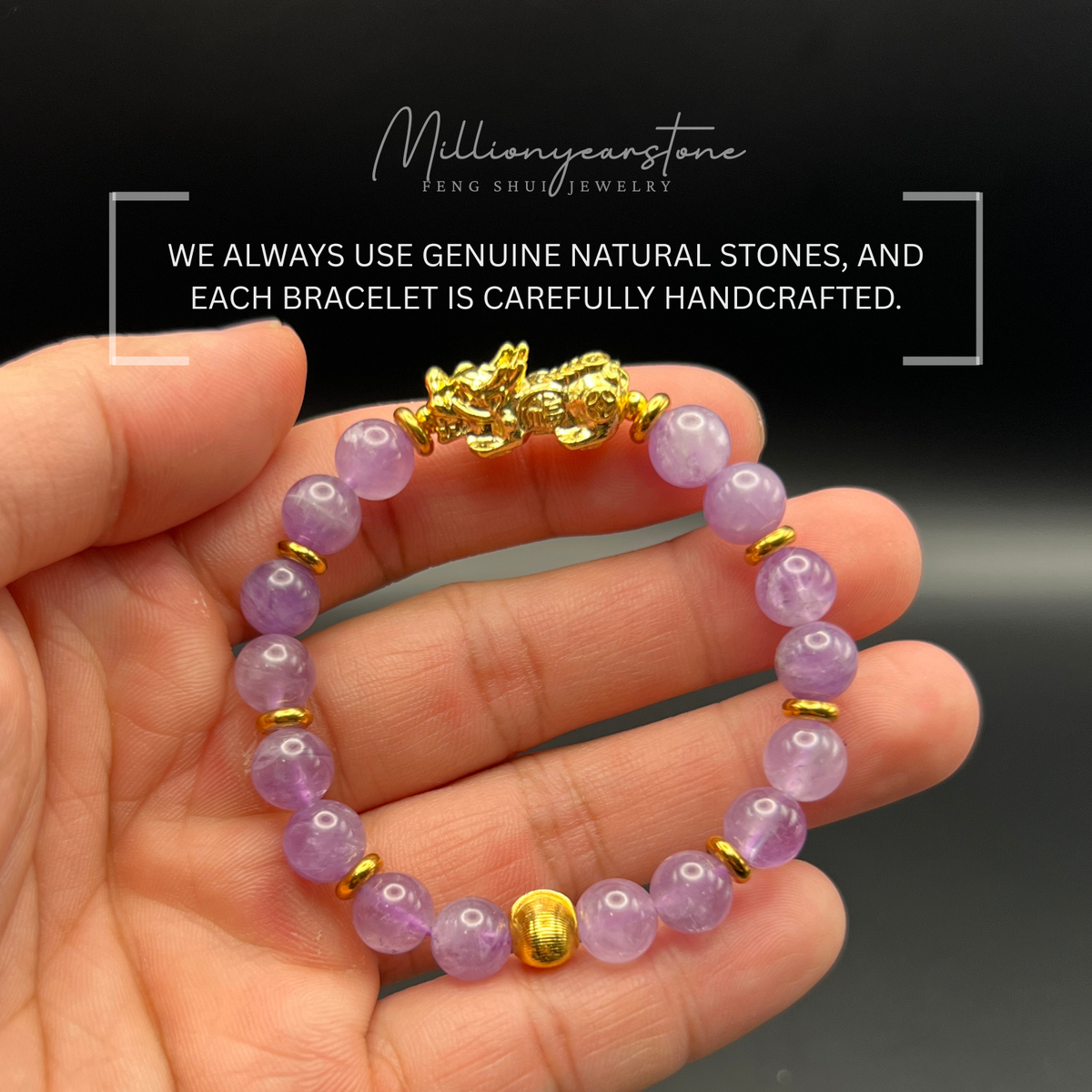 Pixiu Bracelet, 8mm Lavender Quartz , 24k Gold Filled Charm