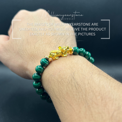 Pixiu bracelet - Malachite & 24k gold filled charm | 8mm