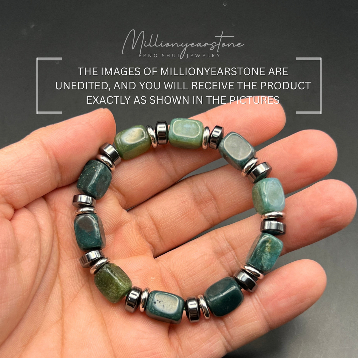 Indian Agate bracelet - square beaded 9x12mm