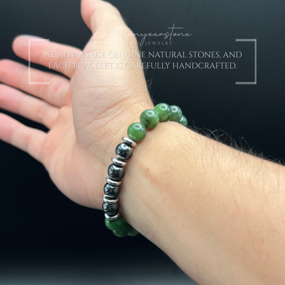 Verdant Harmony Bracelet – Nephrite Jade, India Agate & Hematite
