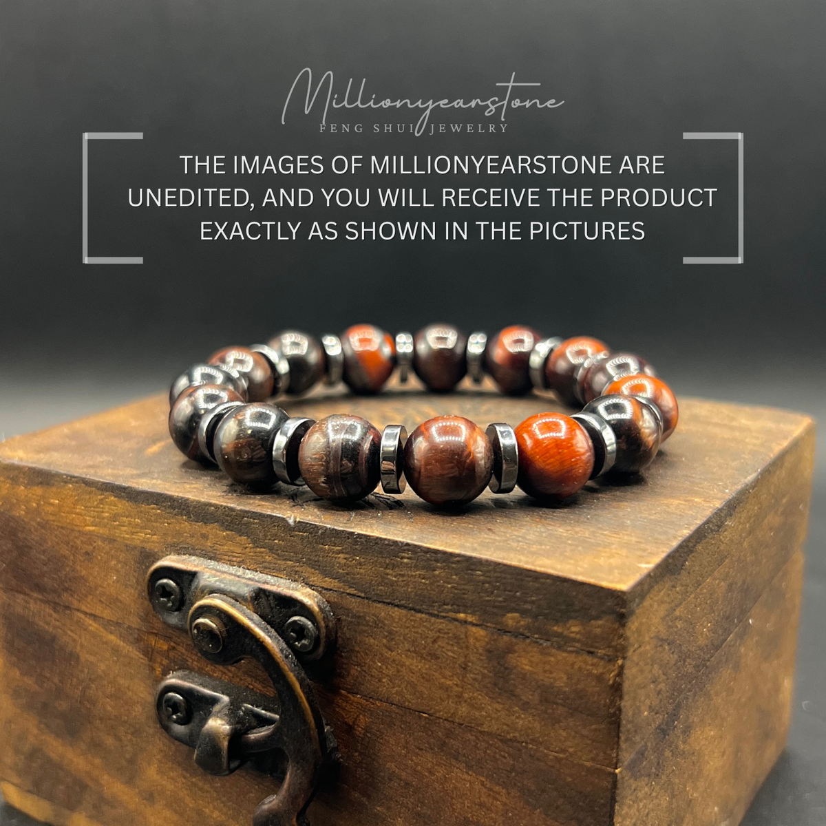Red Tiger's Eye bracelet - Hematite spacer - 10mm