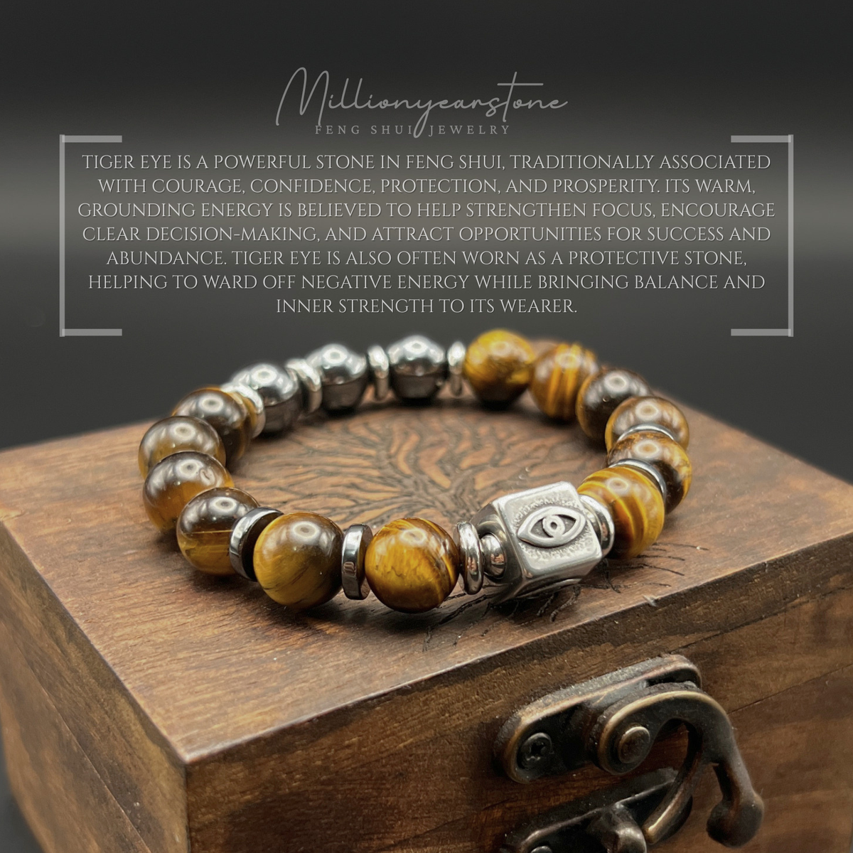 Evil Eye Guardian bracelet | Hematite & Tiger's eye | 10mm