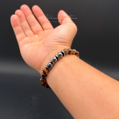 Tiger's Eye with Hematite gemstone bracelet | 8mm
