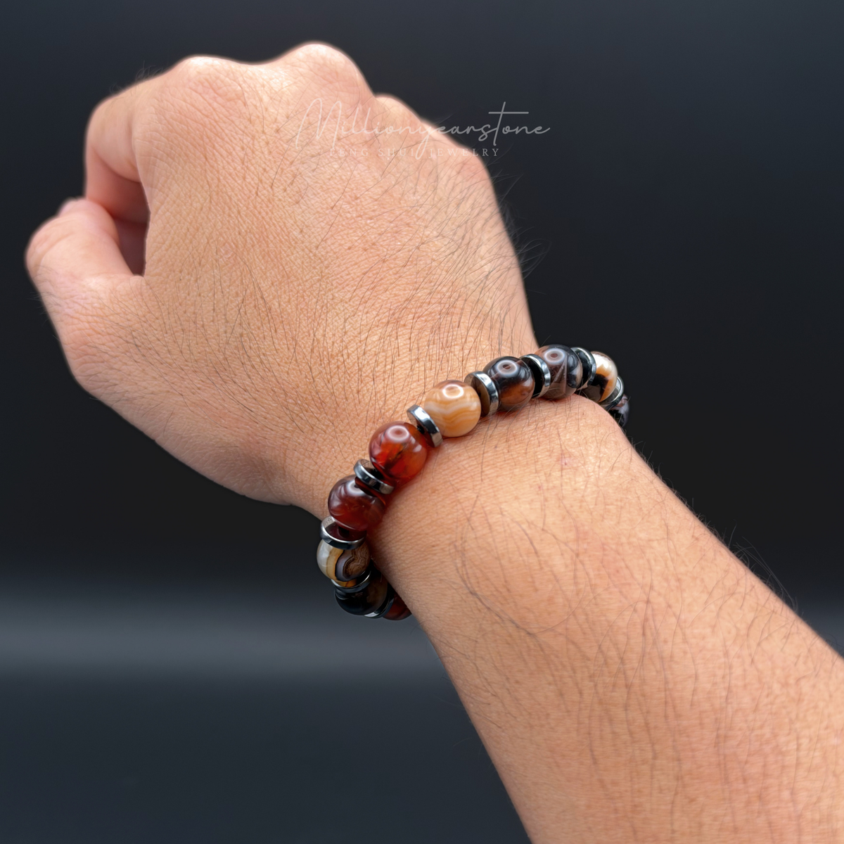 Multi-Color Agate Bracelet with Hematite Spacers | 10mm