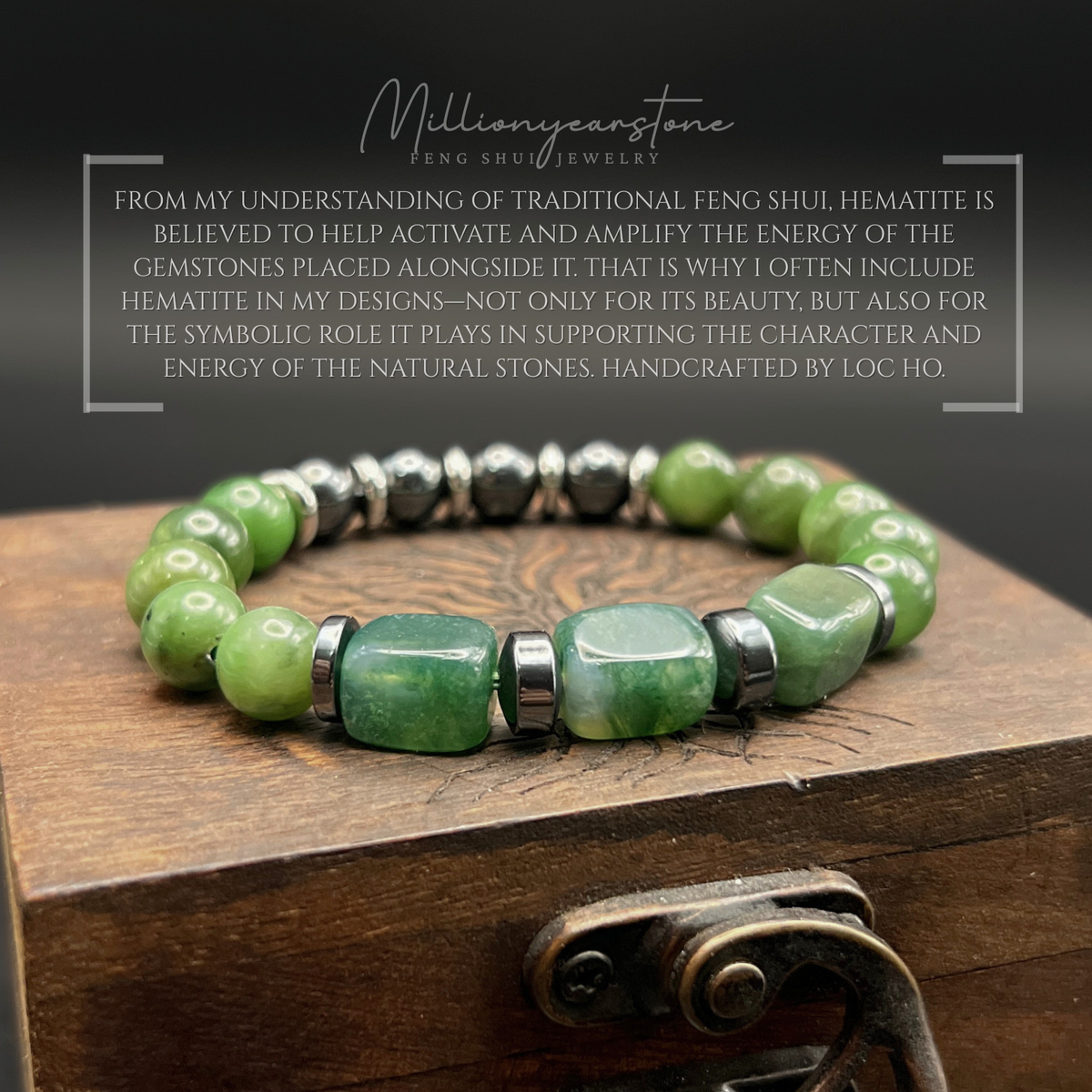 Verdant Harmony Bracelet – Nephrite Jade, India Agate & Hematite