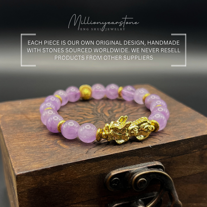 Pixiu Bracelet, 8mm Lavender Quartz , 24k Gold Filled Charm