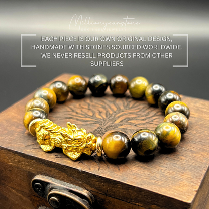 Pixiu bracelet - Indo Tiger's eye & 24k gold filled Pixiu | 10mm
