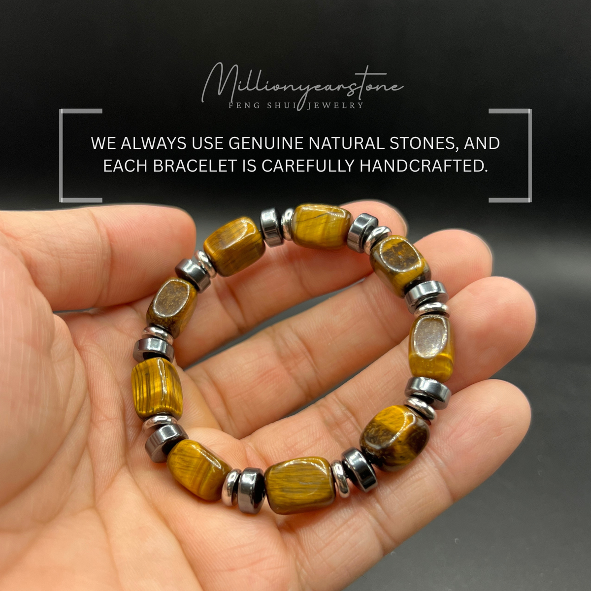 Tiger's eye bracelet - 8x12mm - Hematite spacer