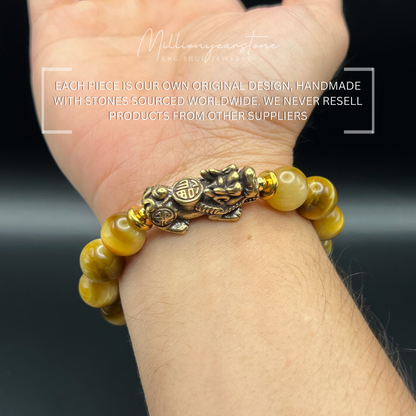 Pixiu bracelet - Golden Tiger's Eye & Yellow Copper charm | 12mm