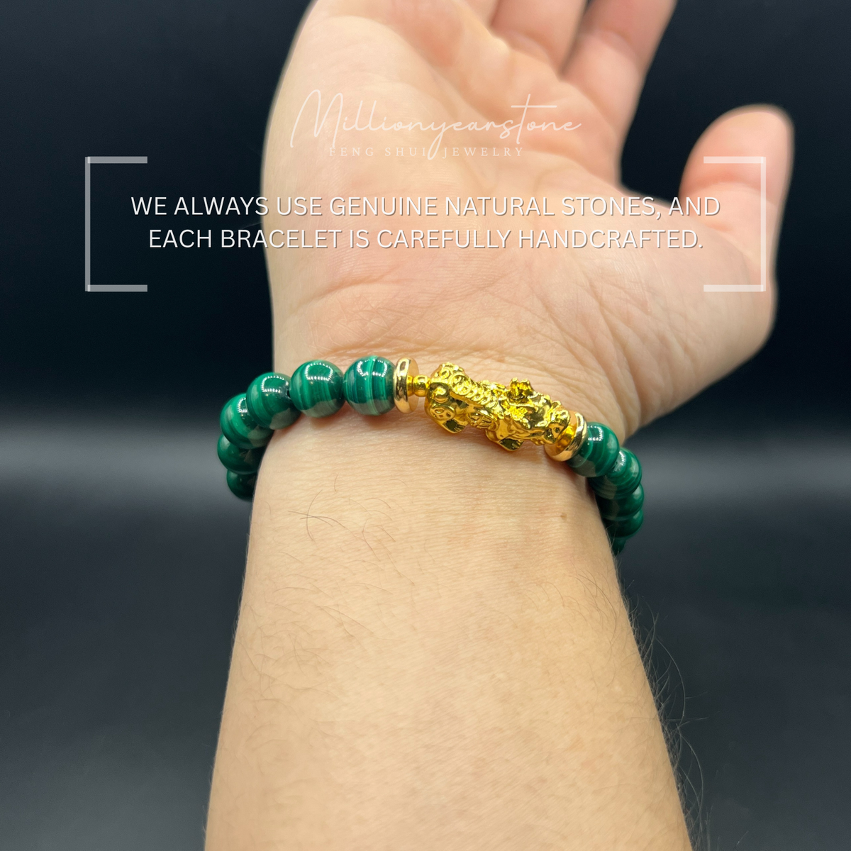 Pixiu bracelet - Malachite & 24k gold filled charm | 8mm