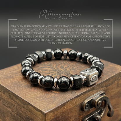 Evil Eye charm bracelet | Obsidian gemstone 10mm