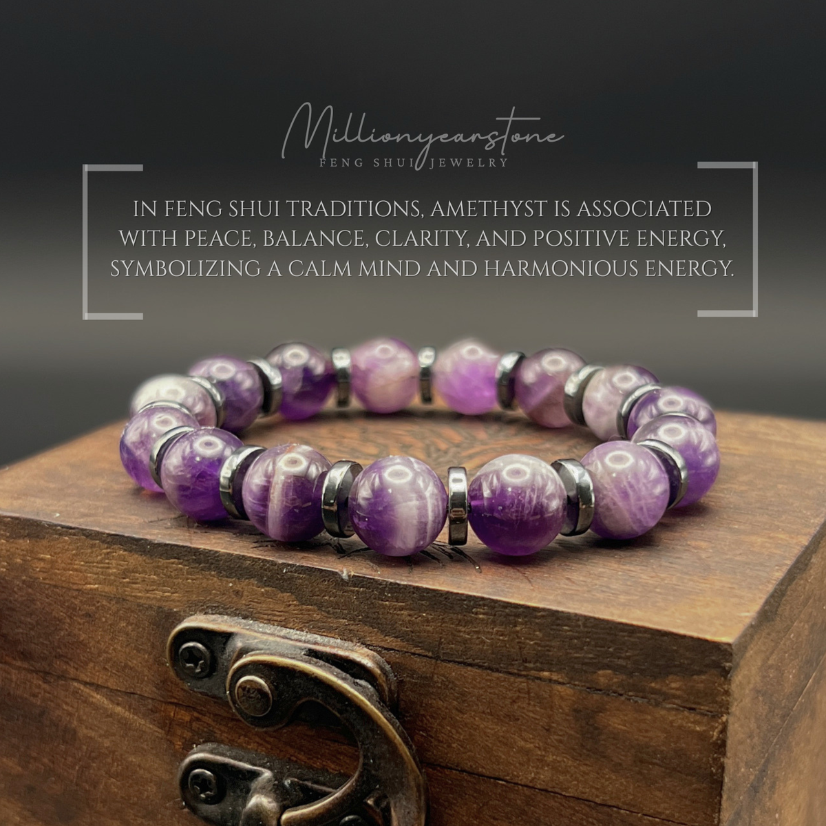 Amethyst Bracelet | 10mm Natural Amethyst & Hematite spacer