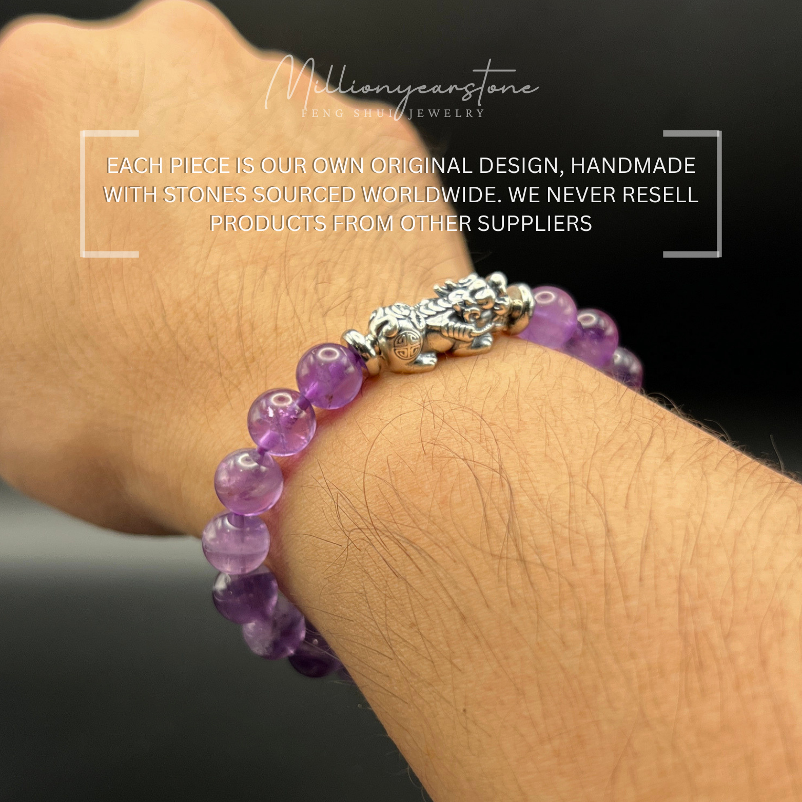 Light Amethyst Pixiu Bracelet, 8mm Natural Gemstone, S999 Silver Charm, Feng Shui Jewelry