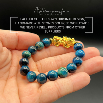 Pixiu bracelet - Blue Tiger's Eye & 24k gold filled Pixiu charm | 10mm