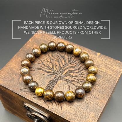 Petrified Wood & Luck gold bead charm | 8mm