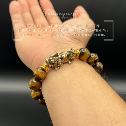 Pixiu bracelet - Tiger' Eye 12mm x Yellow Copper charm