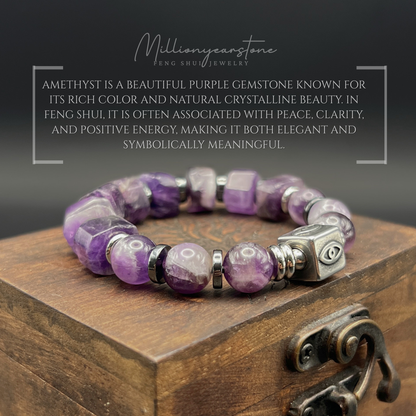 Evil Eye charm bracelet | Amethyst gemstone 10mm