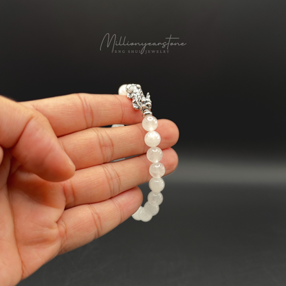 Pixiu bracelet - White Jade with Sterling Silver Pixiu | 8mm